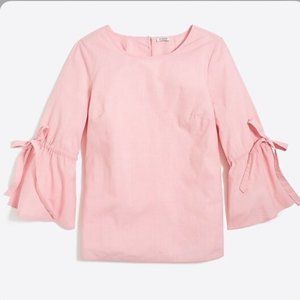 J. Crew Ruffle 3/4 Sleeve Tie Button Pink Blouse - S